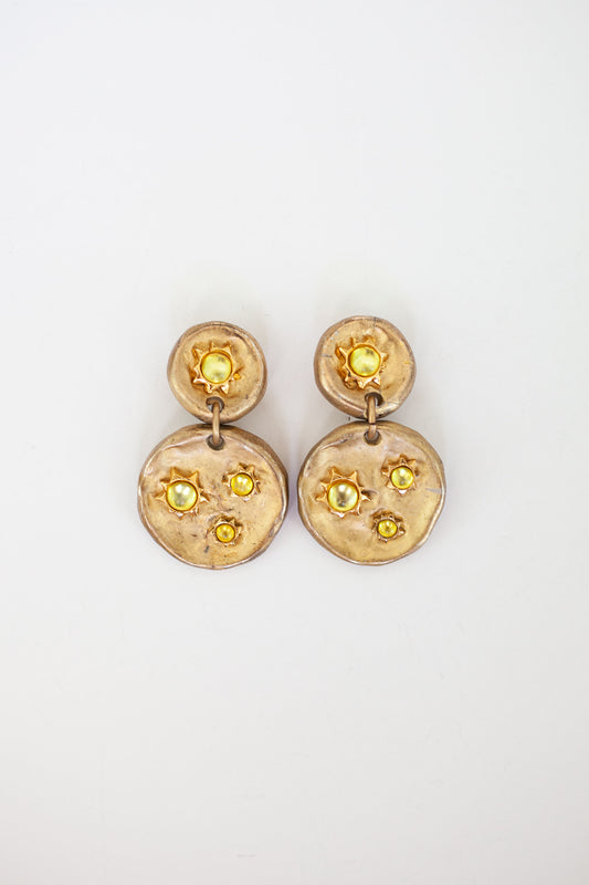 Vintage Yellow Sunburst Drop Earrings