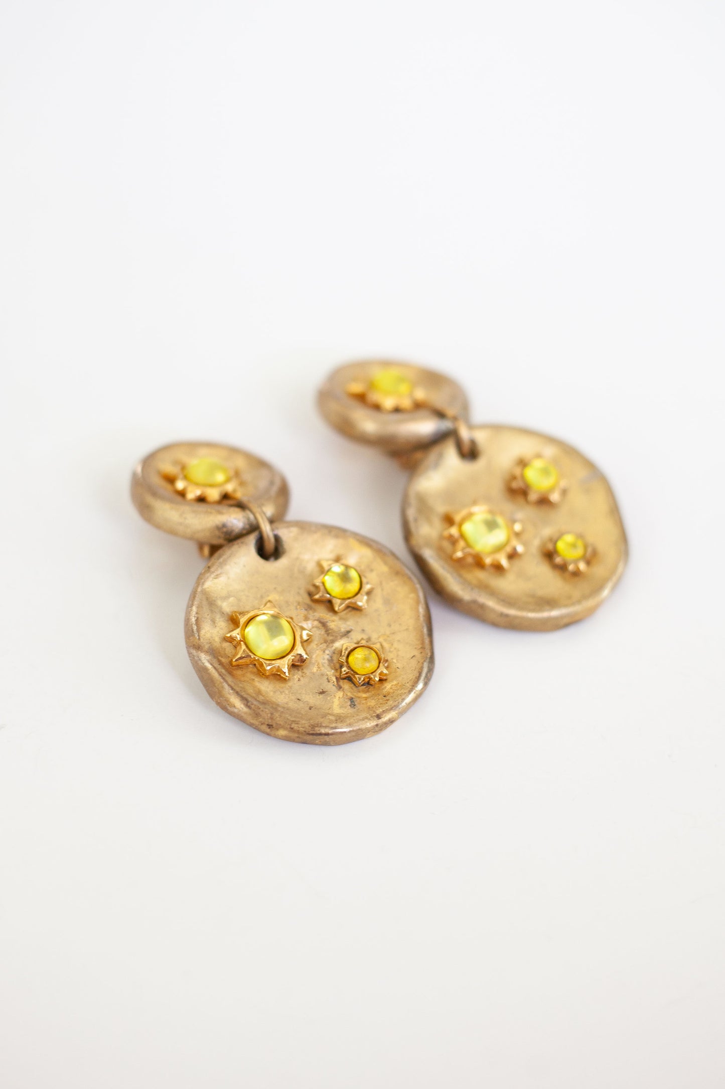 Vintage Yellow Sunburst Drop Earrings